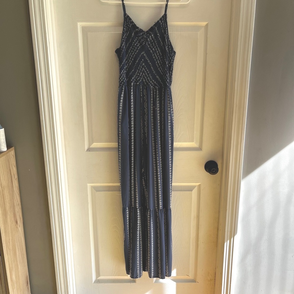 Blue Patterned Lightweight Jumpsuit with Flare BellBottoms Size Large Bohemian
